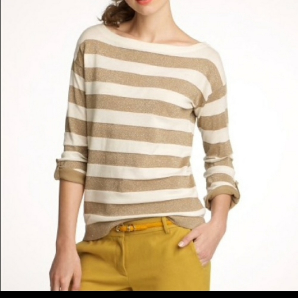 J.CREW SWEATER GOLD& SPARKLE STRIPE SEAMORE SZLAR - Picture 1 of 8